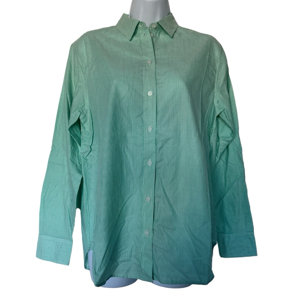 Everlane Women The Silky Cotton Relaxed Green Striped Button Up Shirt Size 4
